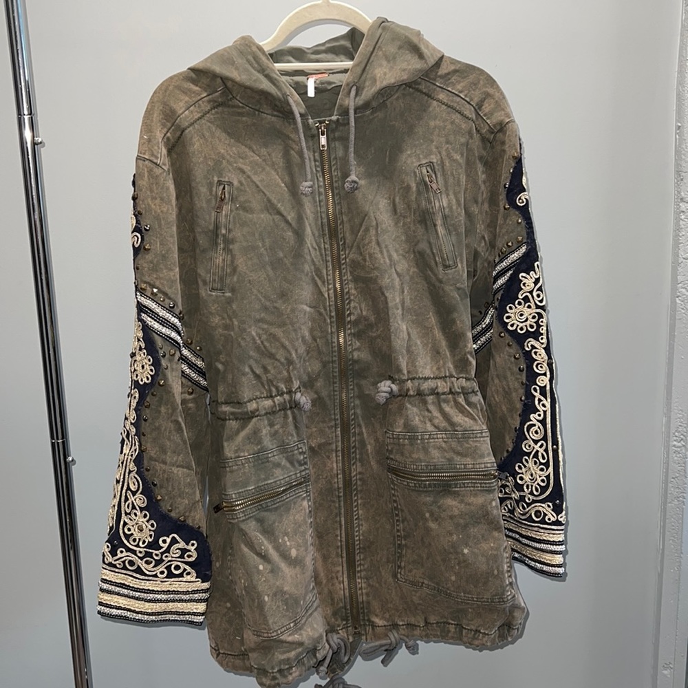 Free People Army Embroidered Coat Jacket